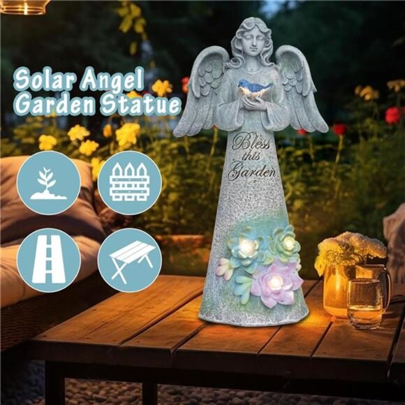 🌿 Solar Angel Garden Statue – Outdoor Decorative Light with Bird & Flowers ✨ - Picture 4 of 5